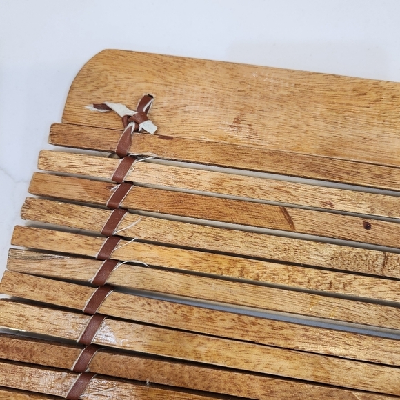Vintage Woven Wood Placements Tied With Leather a Set of 2 - Picture 7 of 13